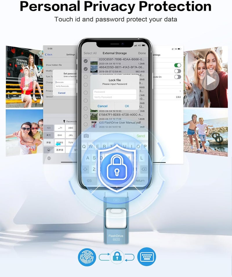 Zamst 256GB Flash Drive for iPhone Photo Stick,Thumb Drive USB Stick High Speed Transfer USB Drives External Picture Video Storage Memory Expansion for iPhone/iPad/PC (Blue) - Image 5